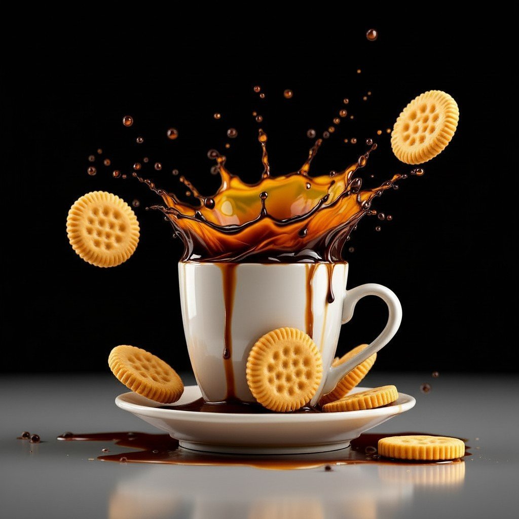 Coffee cup splashing with wafers